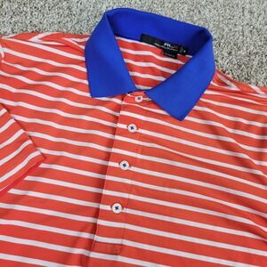 Ralph Lauren RLX Mens Medium Orange Striped Performance Stretch Golf Polo SS